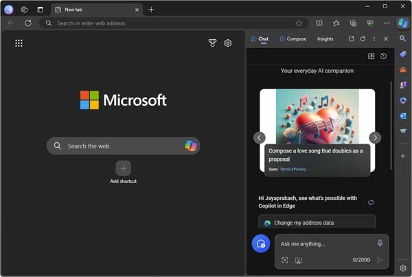 Copilot integration in Edge browser