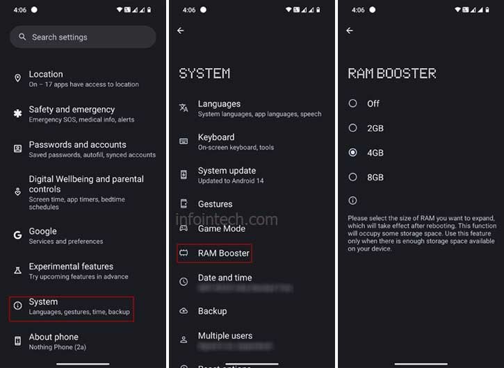 Enable RAM Booster on Nothing Phone