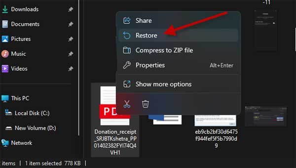 Restore missing files from Recycle Bin