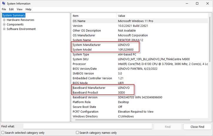 Check motherboard type in System information page.