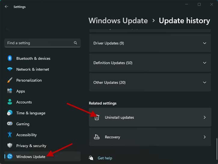 Uninstall Windows 11 updates