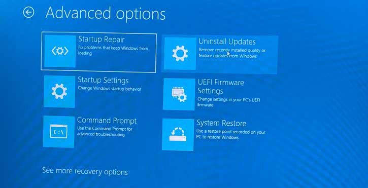 Uninstall Windows 11 update using Advanced Start up Options