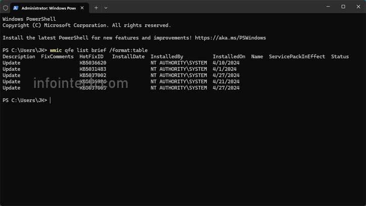 Uninstall Windows 11 update via Windows Terminal app