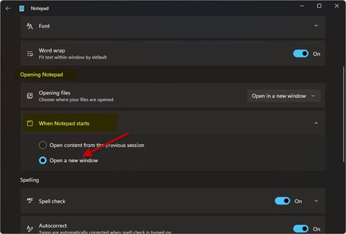 Prevent opening previous file in Notepad on Windows 11