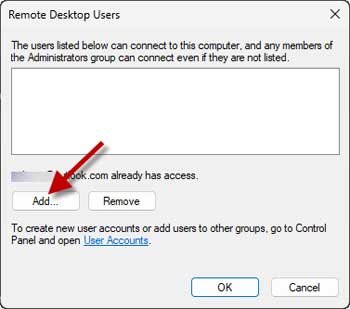 Allow access to Remote Desktop users