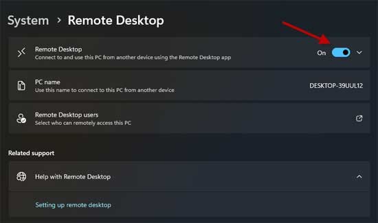 Enable Remote Desktop connection in Windows 11