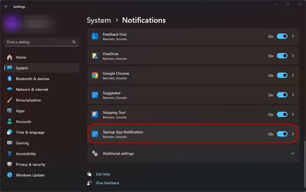 Enable startup app notification on Windows 11