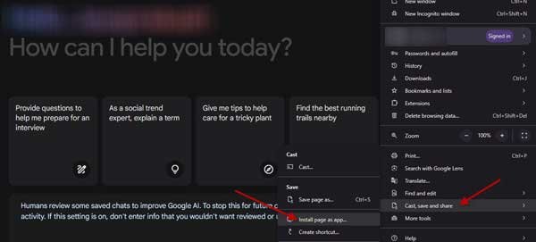 Install Google Gemini as an app in Windows using Chrome