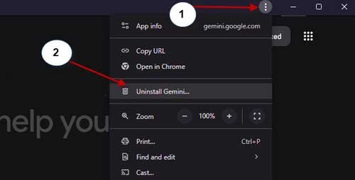 Uninstall Gemini PWA app using Chrome