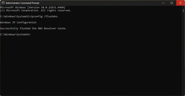 Flushdns command to clear DNS cache in Windows 11