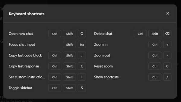 ChatGPT keyboard shortcuts