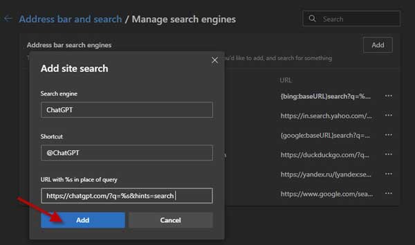 Make ChatGPT Search as default search engine in Microsoft Edge