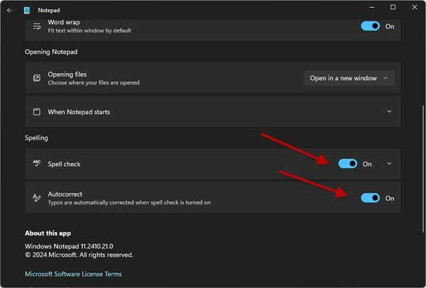 Enable spell check and autocorrect features in Notepad