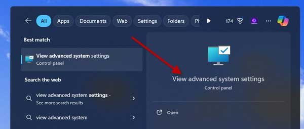 Open Advanced System Settings in Windows 11