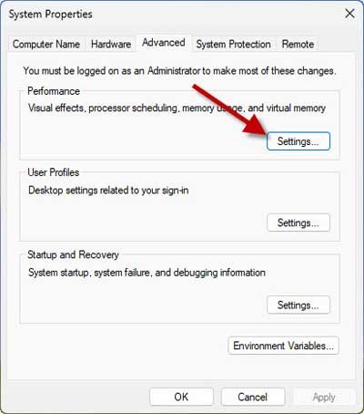 Virtual memory settings in Windows 11