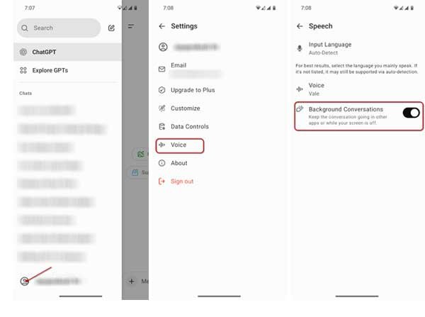 Turn on Backbround Conversation in ChatGPT mobile app