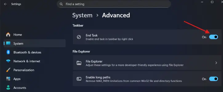 Add End Task option to Taskbar in Windows 11