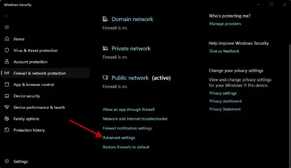 Windows Firewall advanced settings