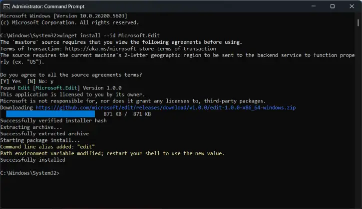 How to install Microsoft Edit in Windows 11