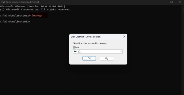 Disk cleanup via CMD