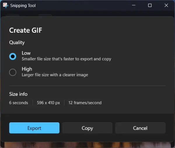 Create GIFs using Snipping Tool and export for sharing