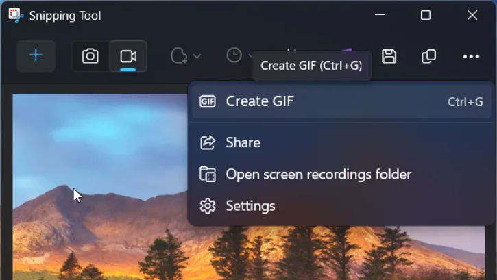 GIF creation in Snipping Tool