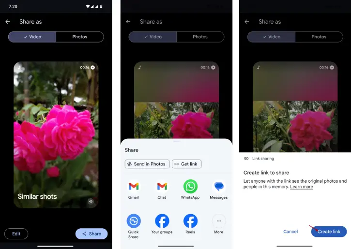 Share Google Photos Memories as Video