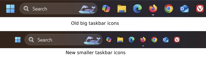 Big and small Taskbar icons in Windows 11