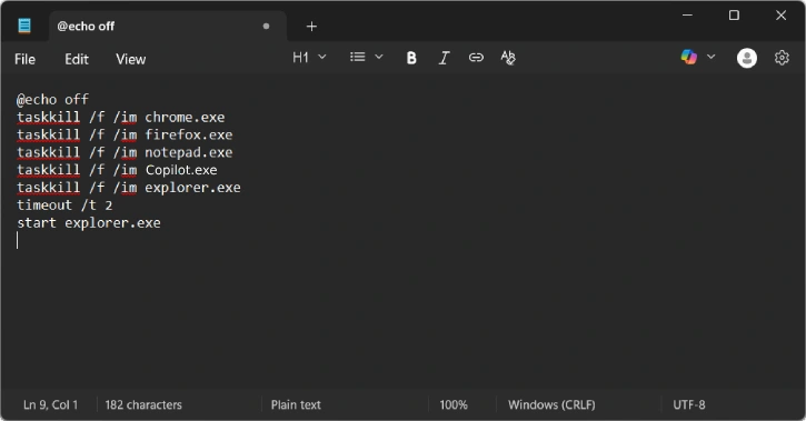 Create a batch file to close all running apps