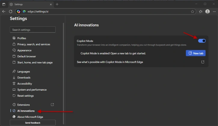 Enable Copilot Mode in Microsoft Edge