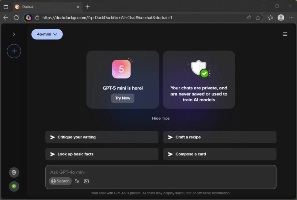 Duck.ai interface