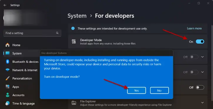 Enable Developer Mode on Windows 11