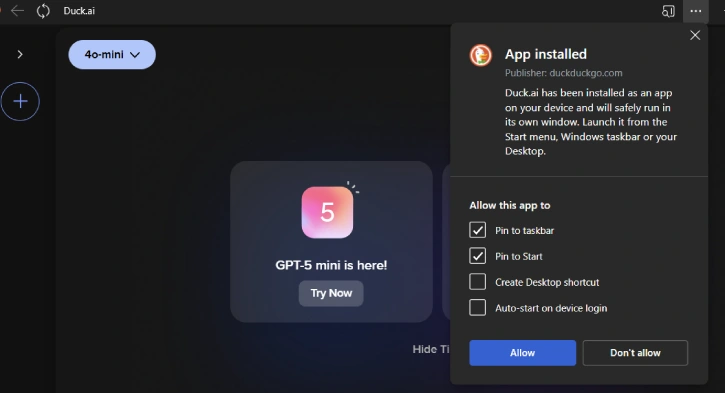 Install Duck.ai PWA on Windows