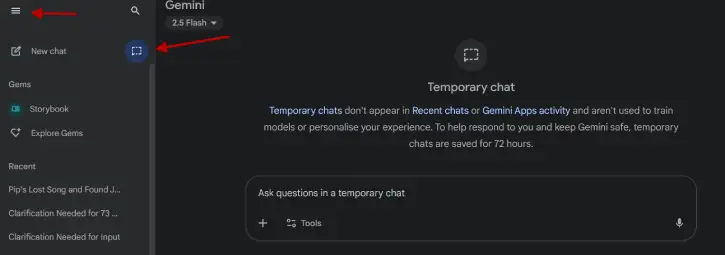 Use Gemini's Temporary Chat feature on the web