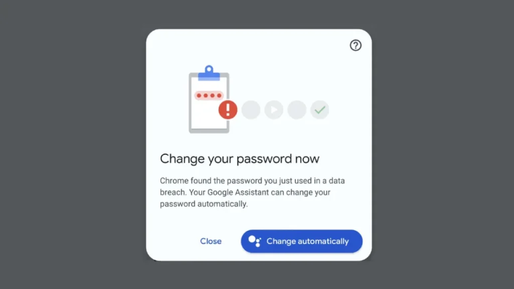 Change Password Now option in Chrome