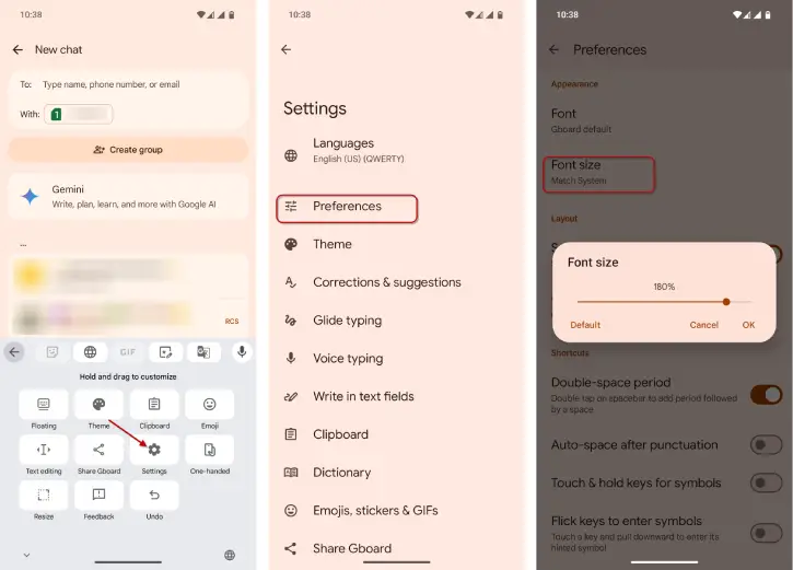 Enlarge font size on Gboard keyboard