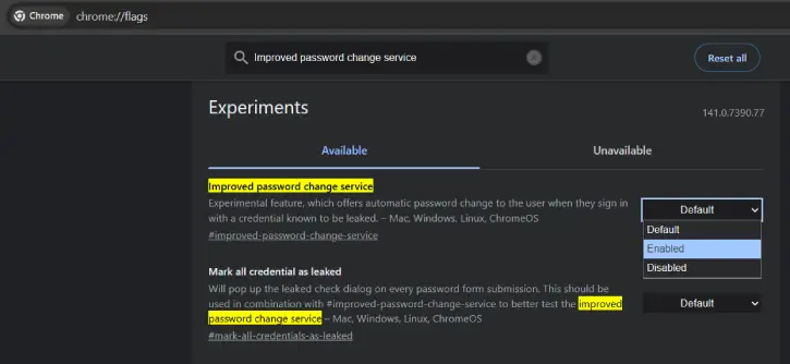 Enable Improved Password Change Service in Chrome