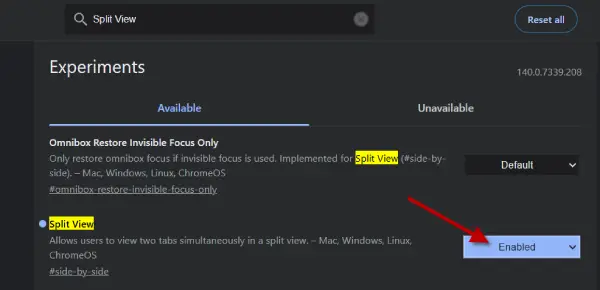 Enable Split View in Chrome