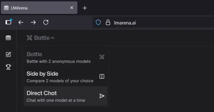 Select Direct Chat in LMArena