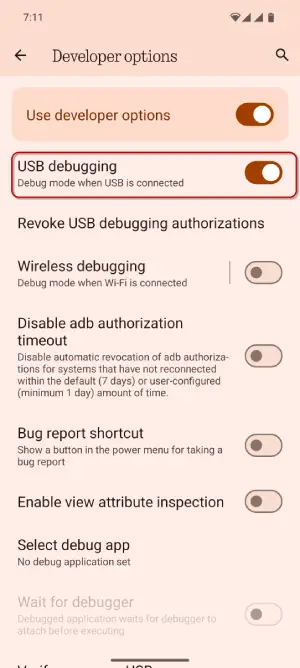 Enable USB Debugging on Android