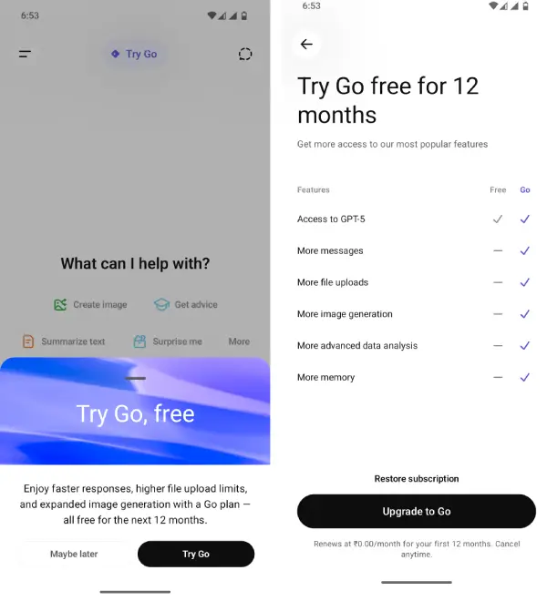 Get ChatGPT Go subcription free for 1-year