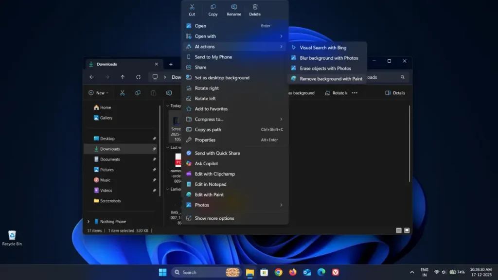 AI Actions Context Menu in Windows 11