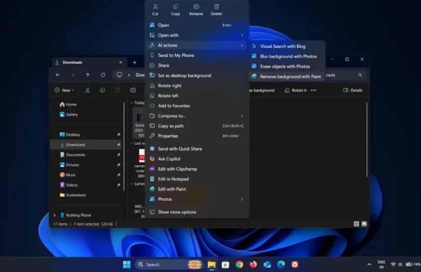 AI Actions Context menu in Windows 11 File Explorer
