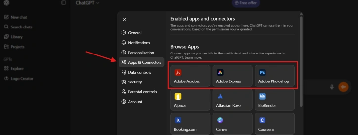 Connect Adobe Photoshop, Express and Acrobat to ChatGPT