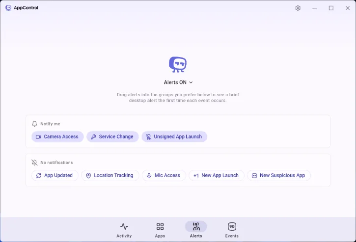 AppControl system alert