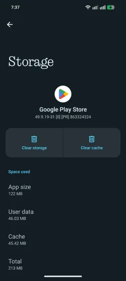 Delete Play Store storage and cache