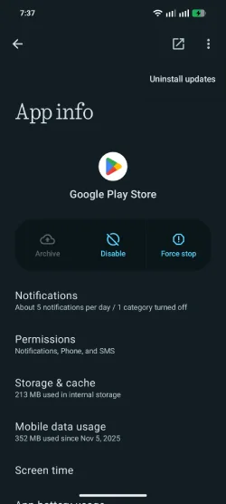 Uninstall Play Store update