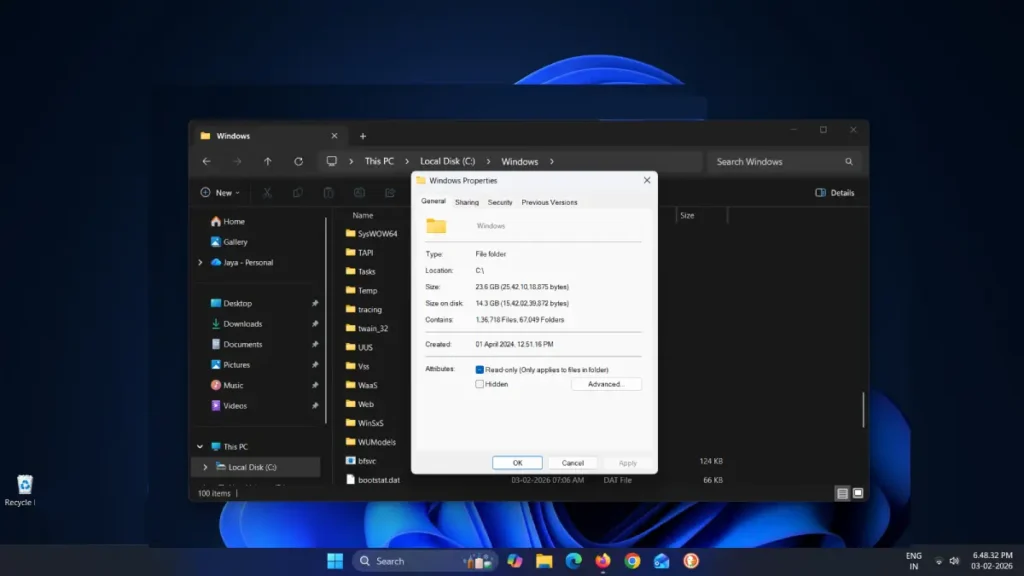WinSxS Folder properties