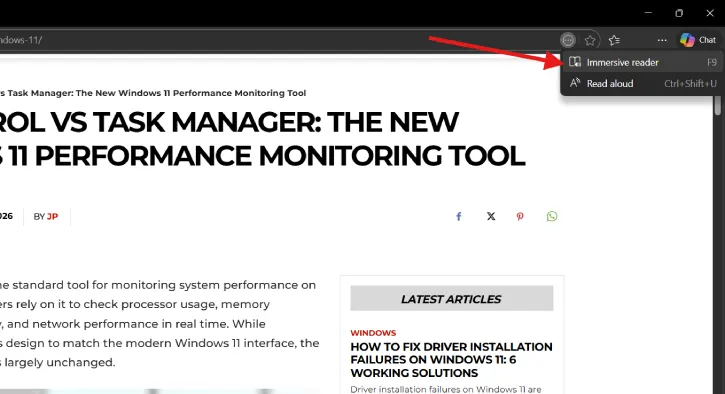 Enable Reader Mode in Edge