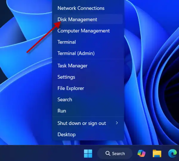 Open diskmamagement tool in Windows 11
